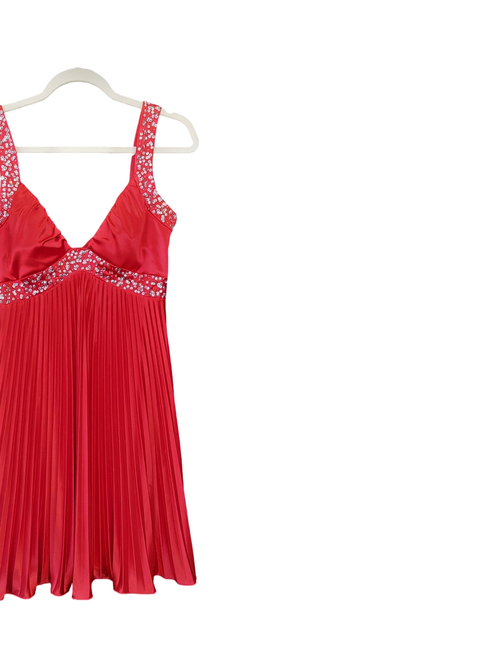 Morgan & Co. Red Pleated Mini Dress with Embellished Trim